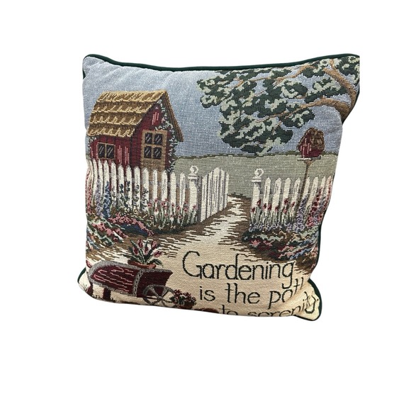 Vintage Tapestry Front Throw Pillow Gardening Is The Path to Serenity‎ - Picture 1 of 2